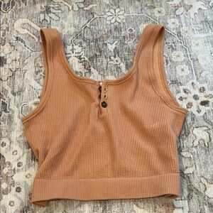 By Together Buttoned Ribbed Brown Tank Top